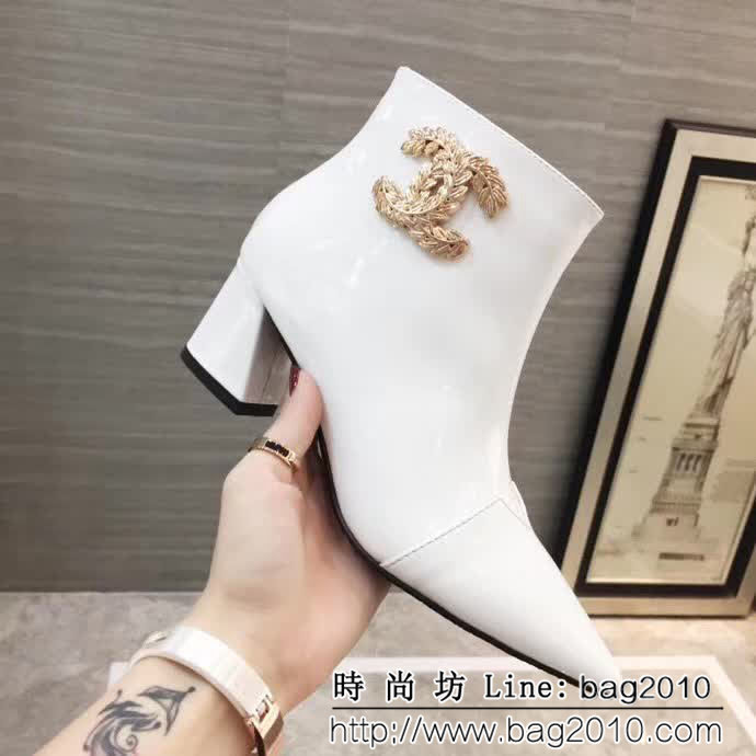 CHANEL香奈兒 代購正品 羊皮拼色中跟短靴 2018新款短筒女靴 QZS2425